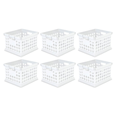 Sterilite Stackable Plastic Storage Open Crate Bin Organizer Box, White, 6-Pack