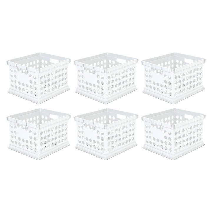 Sterilite Stackable Plastic Storage Open Crate Bin Organizer Box, White, 6-Pack