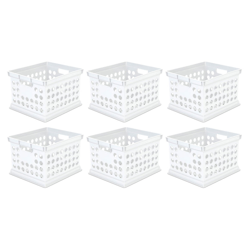 Sterilite Stackable Plastic Storage Open Crate Bin Organizer Box, White, 6-Pack