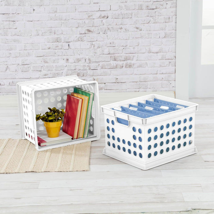 Sterilite Stackable Plastic Storage Open Crate Bin Organizer Box, White, 6-Pack