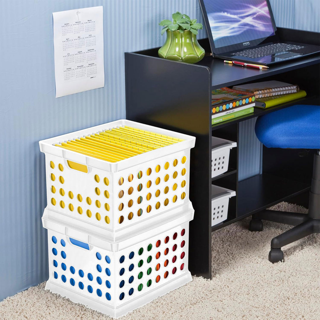 Sterilite Stackable Plastic Storage Open Crate Bin Organizer Box, White, 6-Pack