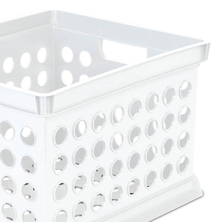 Sterilite Stackable Plastic Storage Open Crate Bin Organizer Box, White, 6-Pack