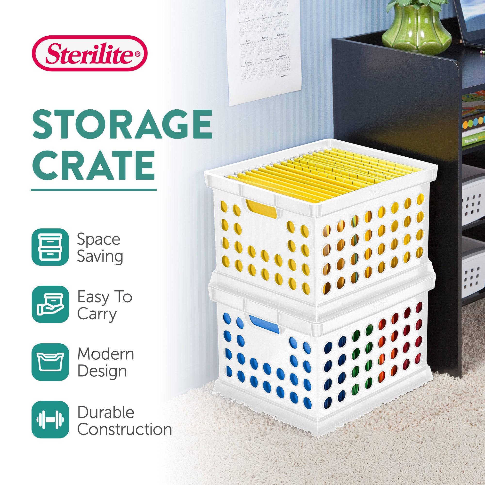 Sterilite Stackable Plastic Storage Open Crate Bin Organizer Box, White, 18-Pack - VMInnovations