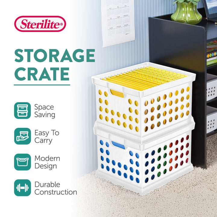 Sterilite Stackable Plastic Storage Open Crate Bin Organizer Box, White, 6-Pack