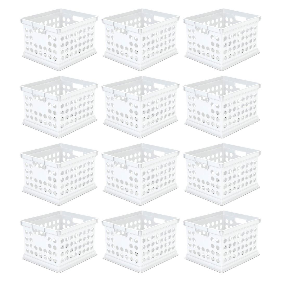 Sterilite Stackable Plastic Storage Open Crate Bin Organizer Box, White, 12-Pack