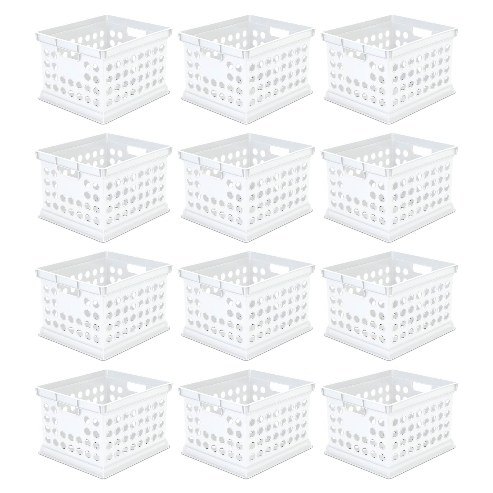 Sterilite Stackable Plastic Storage Open Crate Bin Organizer Box, White, 12-Pack - VMInnovations