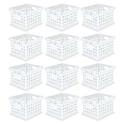 Sterilite Stackable Plastic Storage Open Crate Bin Organizer Box, White, 12-Pack