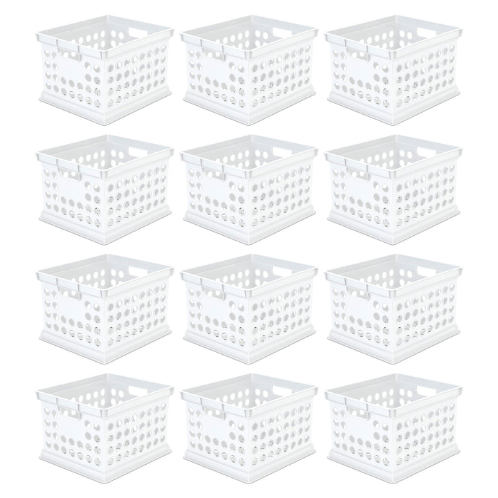 Sterilite Stackable Plastic Storage Open Crate Bin Organizer Box, White, 12-Pack