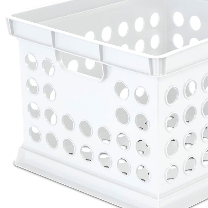 Sterilite Stackable Plastic Storage Open Crate Bin Organizer Box, White, 12-Pack