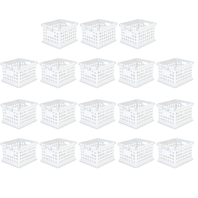 Sterilite Stackable Plastic Storage Open Crate Bin Organizer Box, White, 18-Pack