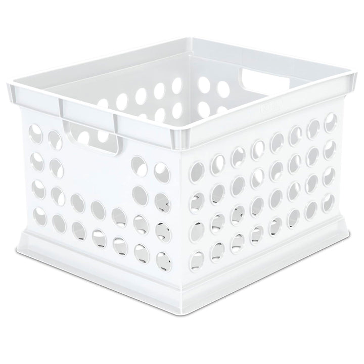 Sterilite Stackable Plastic Storage Open Crate Bin Organizer Box, White, 18-Pack