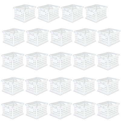Sterilite Stackable Plastic Storage Open Crate Bin Organizer Box, White, 24-Pack