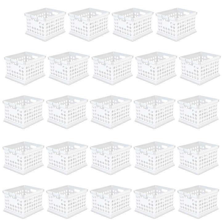 Sterilite Stackable Plastic Storage Open Crate Bin Organizer Box, White, 24-Pack