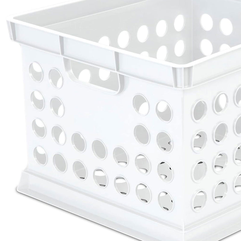 Sterilite Stackable Plastic Storage Open Crate Bin Organizer Box, White, 24-Pack