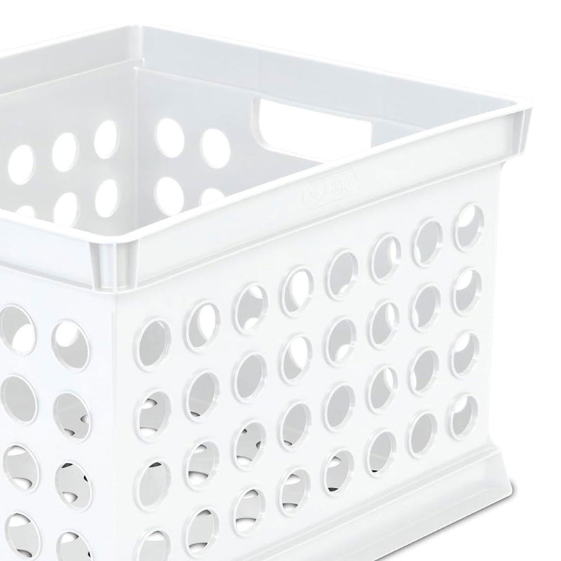 Sterilite Stackable Plastic Storage Open Crate Bin Organizer Box, White, 24-Pack