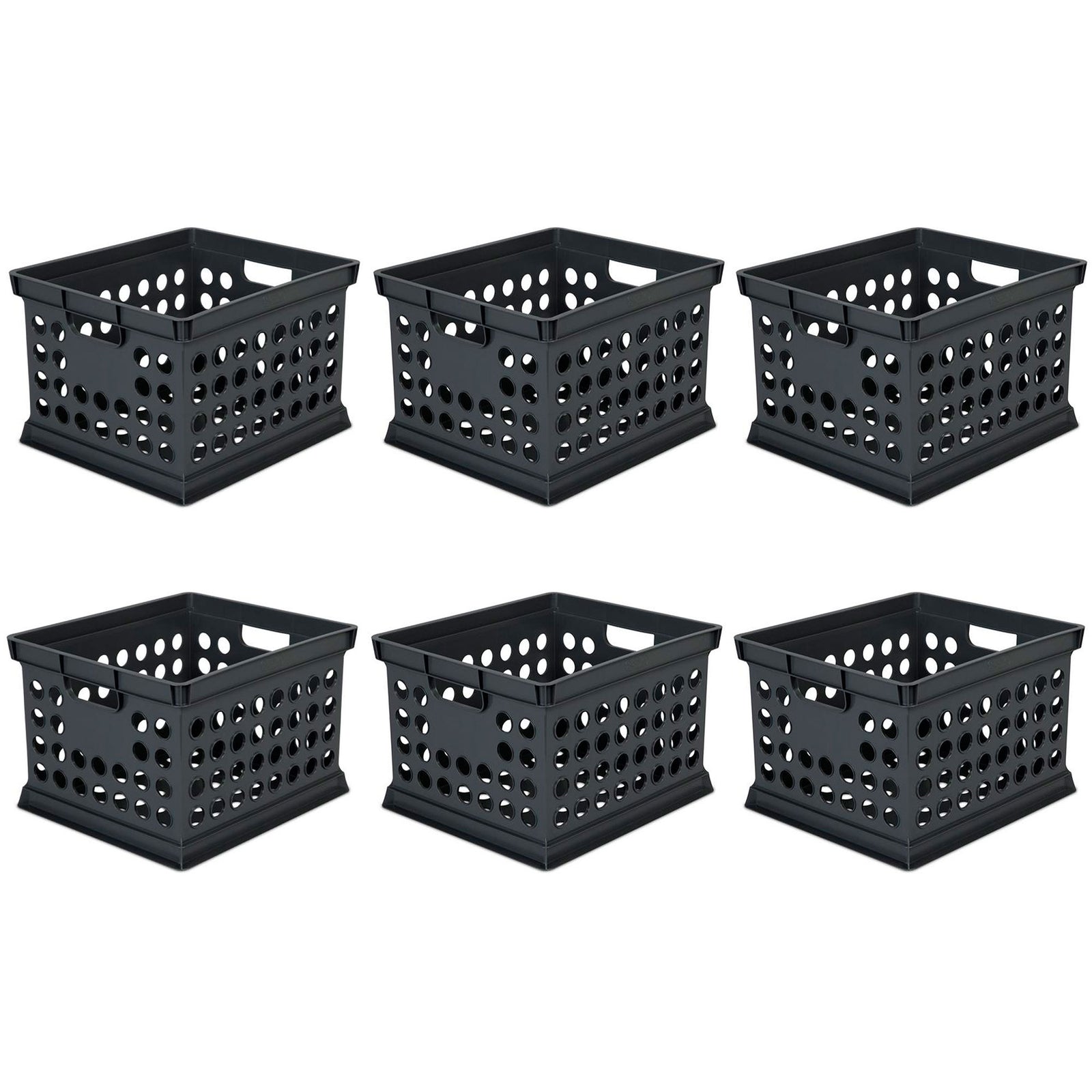 Sterilite Stackable Plastic Storage Open Crate Bin Organizer Box, Black (6 Pack) - VMInnovations