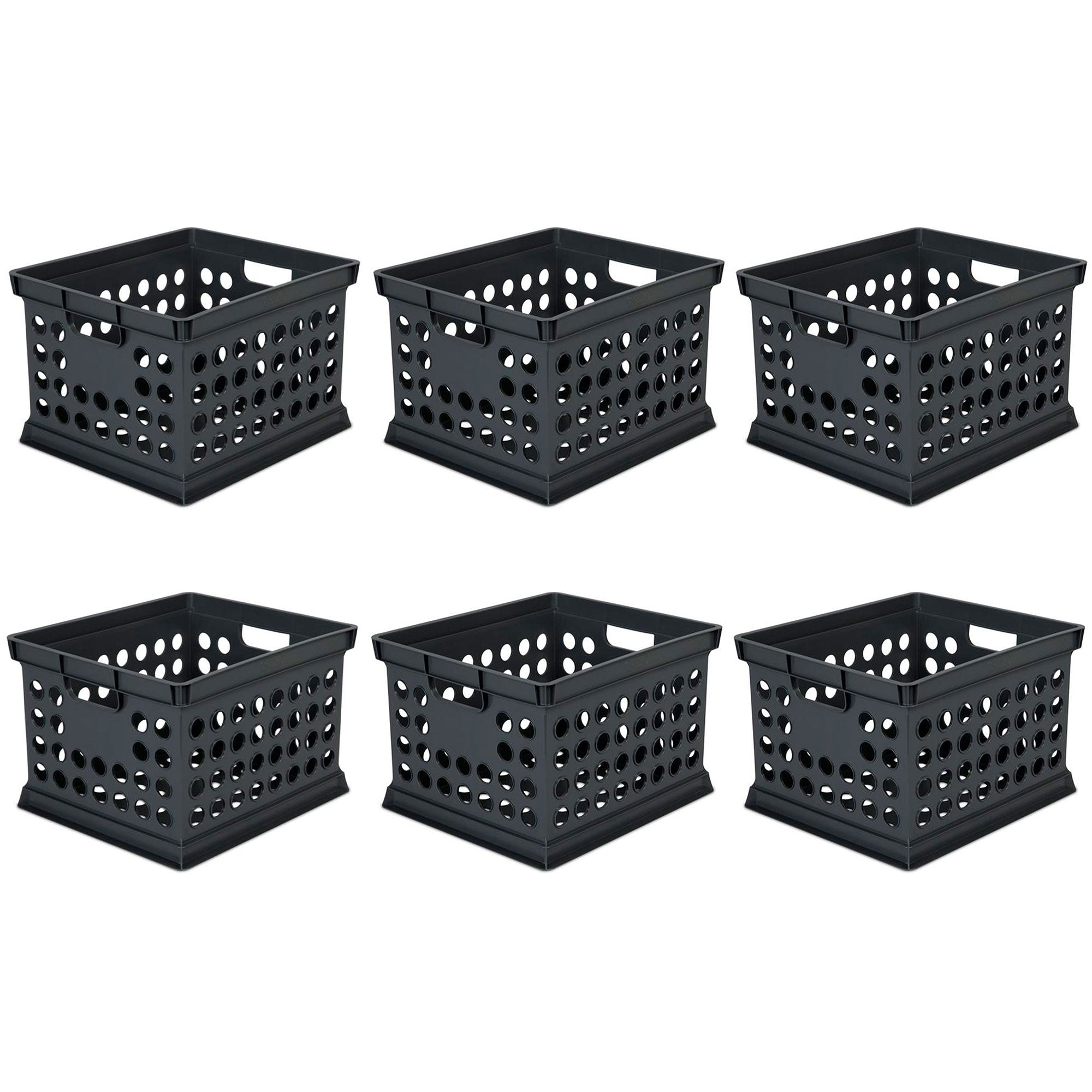 Sterilite Stackable Plastic Storage Open Crate Bin Organizer Box, Black (6 Pack) - VMInnovations