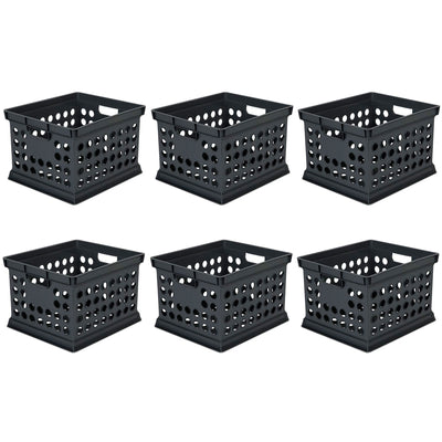 Sterilite Stackable Plastic Storage Open Crate Bin Organizer Box, Black (6 Pack) - VMInnovations