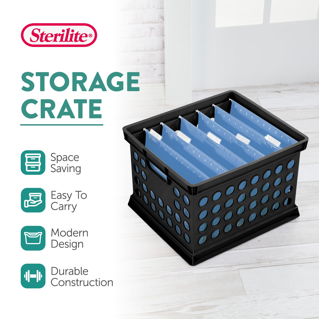 Sterilite Stackable Plastic Storage Open Crate Bin Organizer Box, Black (6 Pack)
