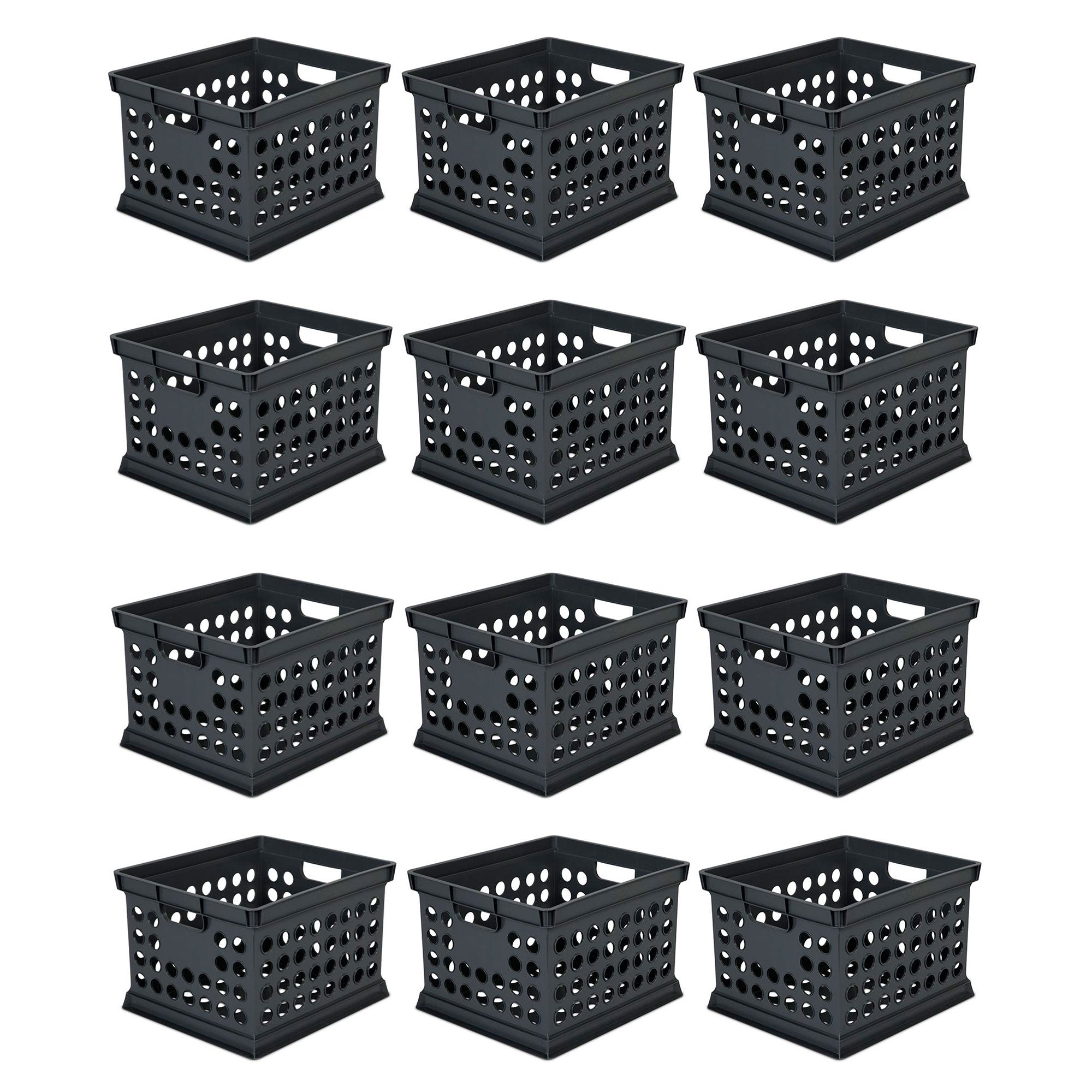 Sterilite Stackable Plastic Storage Open Crate Bin Organizer Box, Black, 12 Pack - VMInnovations