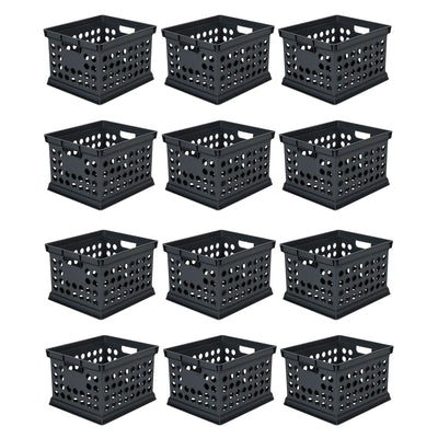 Sterilite Stackable Plastic Storage Open Crate Bin Organizer Box, Black, 12 Pack - VMInnovations