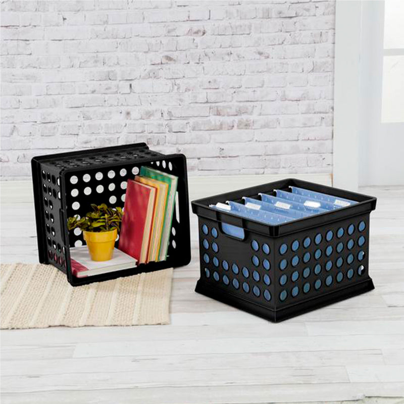 Sterilite Stackable Plastic Storage Open Crate Bin Organizer Box, Black, 12 Pack
