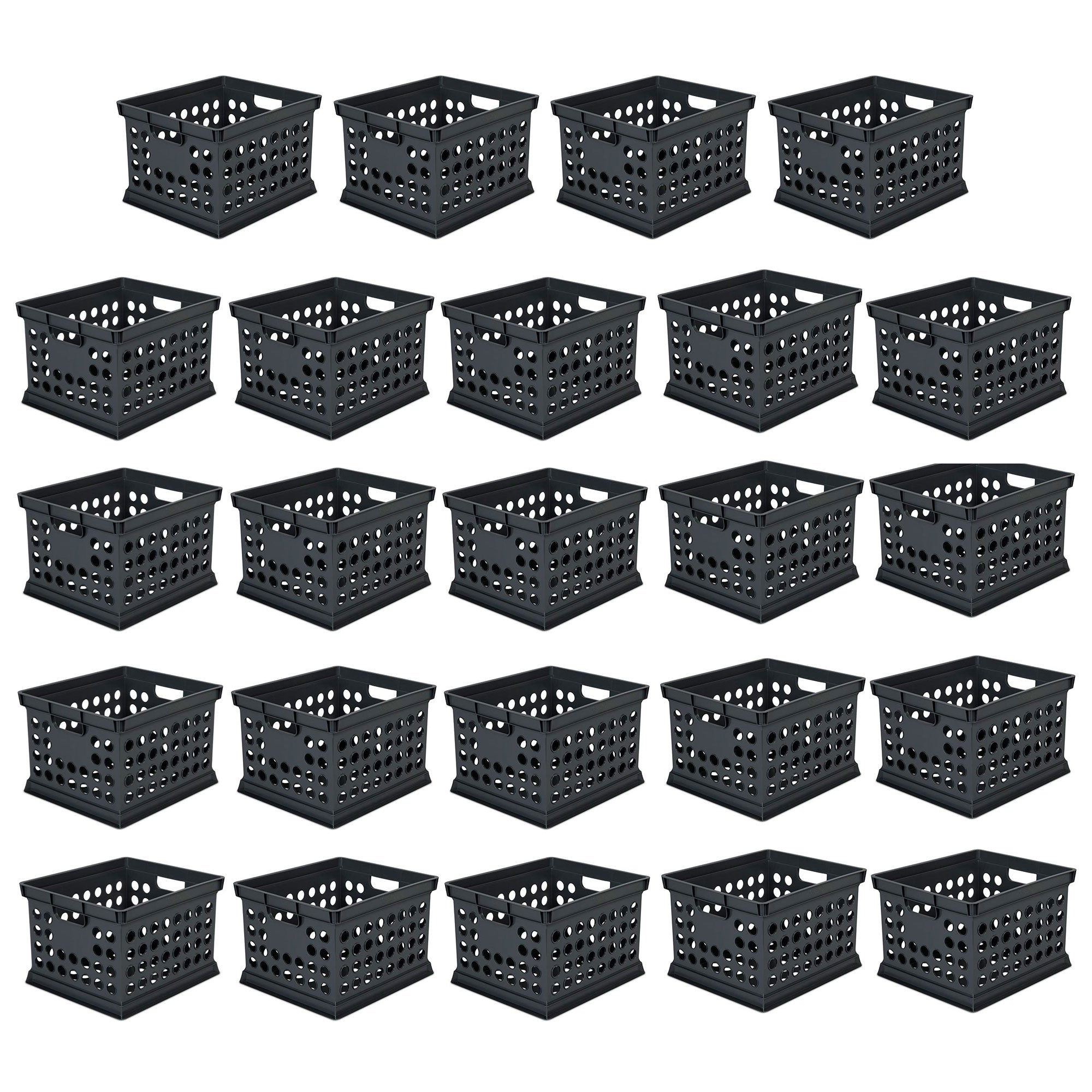 Sterilite Stackable Plastic Storage Open Crate Bin Organizer Box, Black, 24 Pack - VMInnovations