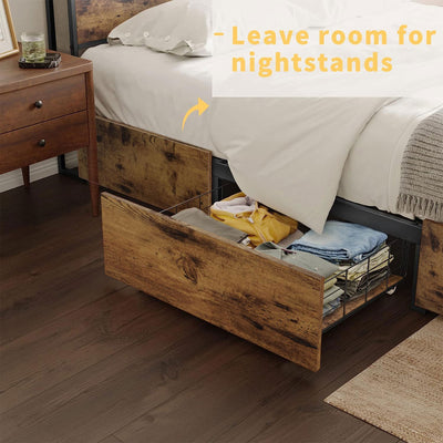 HAUSOURCE Full Bed Frame w/Built-In Storage, LED Lights, & 4 Drawers (For Parts) - VMInnovations