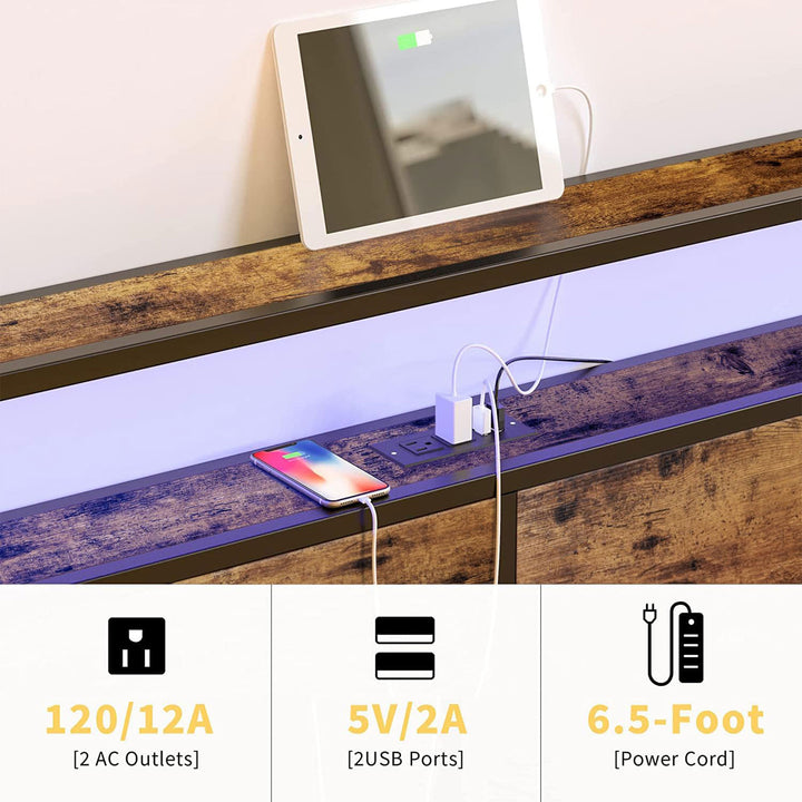 HAUSOURCE Bed Frame w/Built-In Storage Headboard, LED Lights, 4 Drawers (Used) - VMInnovations