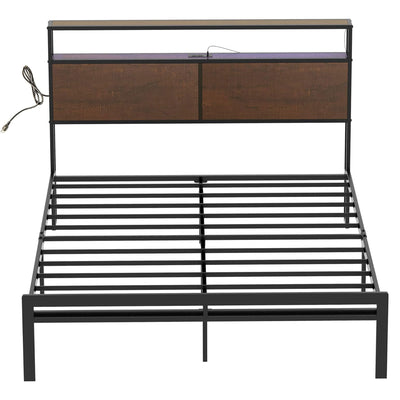 HAUSOURCE Queen Bed Frame with Storage Headboard/Metal Platform Bed (Open Box) - VMInnovations