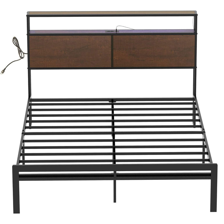 HAUSOURCE Queen Bed Frame with Storage Headboard/Metal Platform Bed (Open Box)
