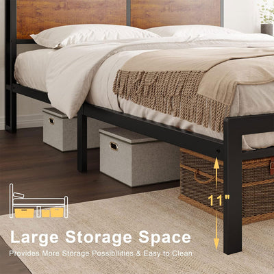 HAUSOURCE Queen Bed Frame with Storage Headboard/Metal Platform Bed (Open Box) - VMInnovations
