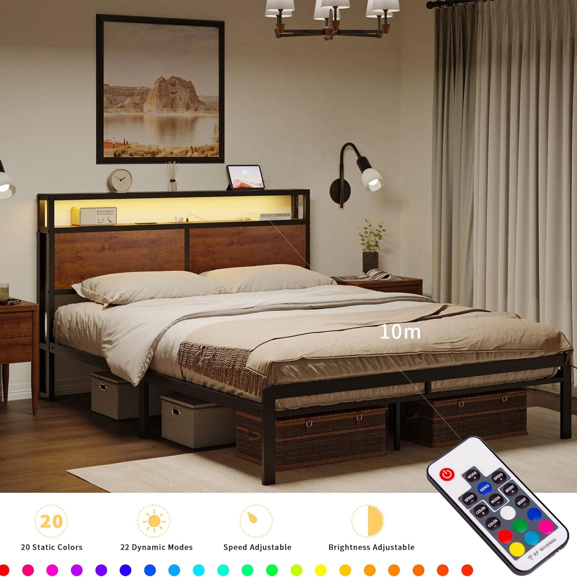 HAUSOURCE Queen Bed Frame with Storage Headboard/Metal Platform Bed (Open Box) - VMInnovations