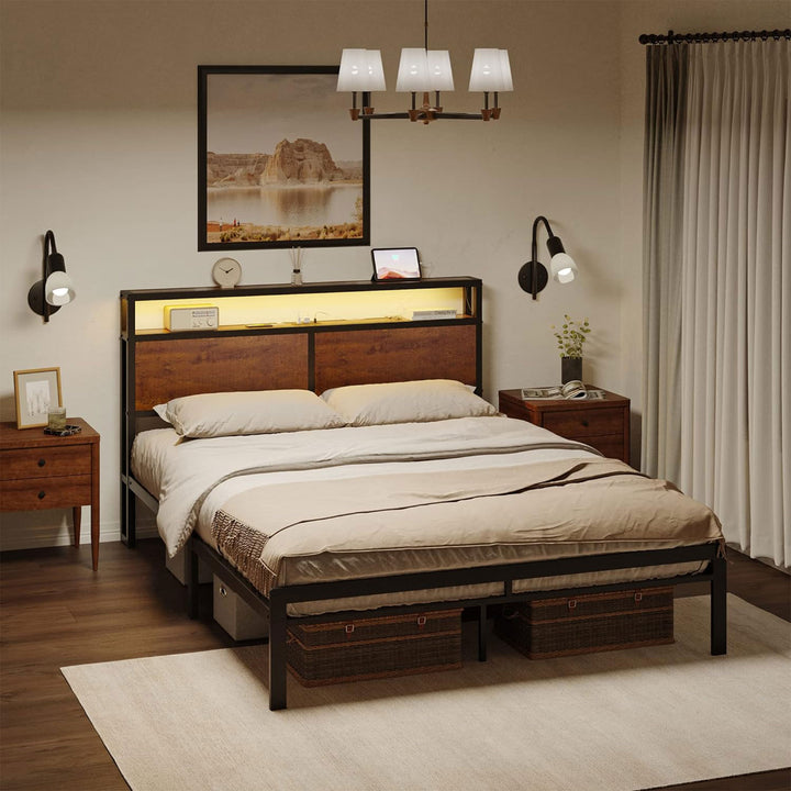 HAUSOURCE Queen Bed Frame with Storage Headboard/Metal Platform Bed (Open Box)