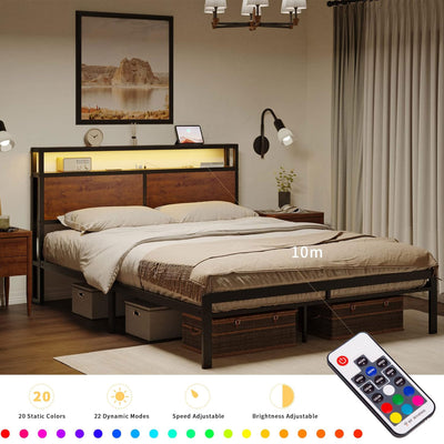 HAUSOURCE Full Bed Frame w/Storage Headboard & Metal Platform Bed(Open Box) - VMInnovations