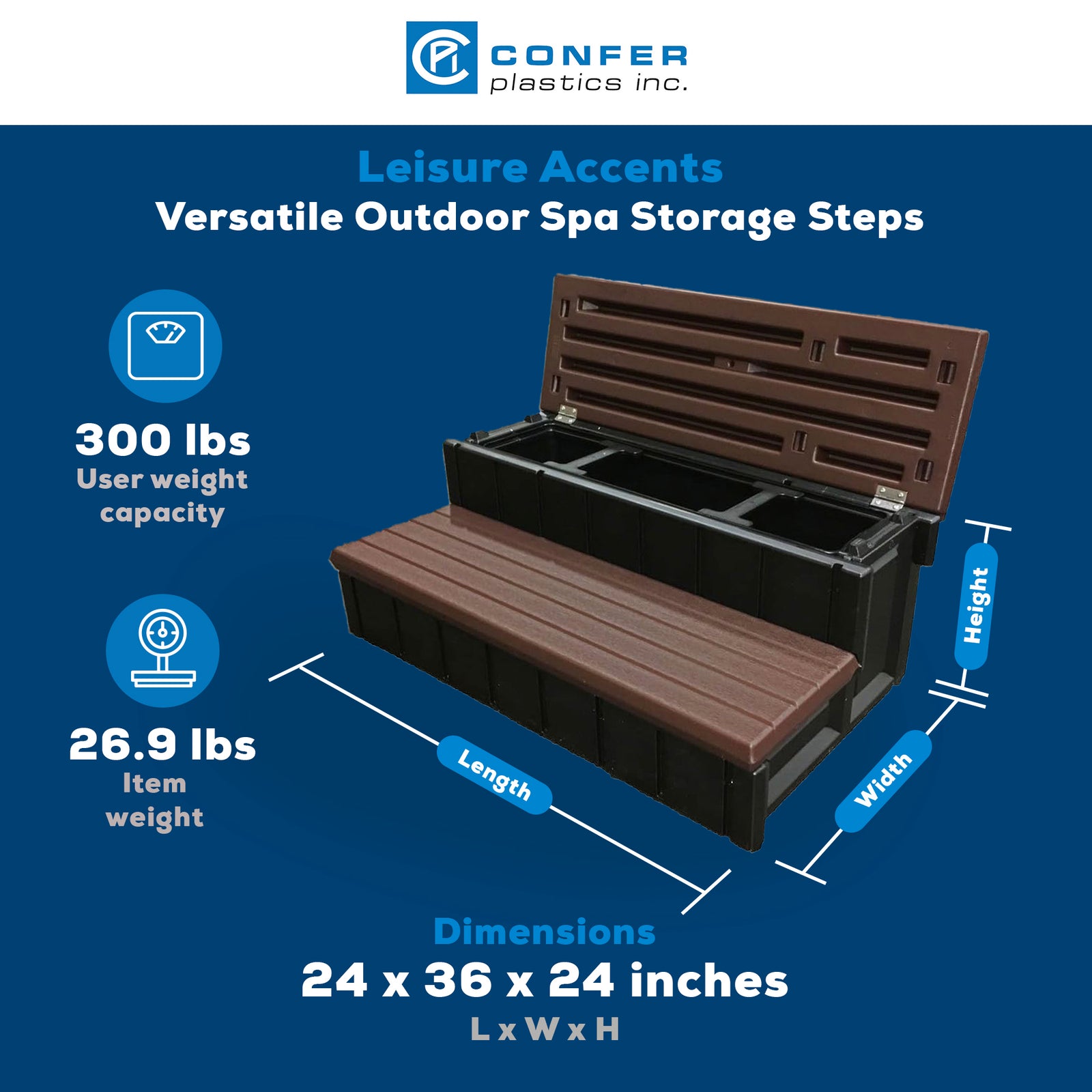 Confer Plastics Leisure Accents Outdoor Spa Hot Tub Storage Steps, Espresso - VMInnovations