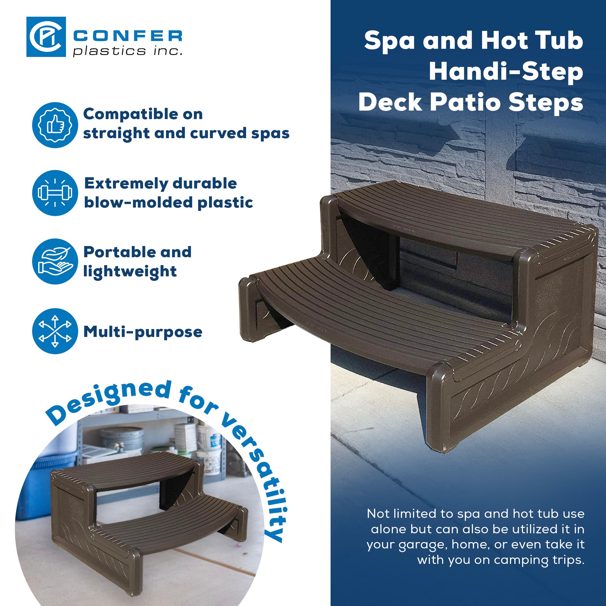 Confer Plastics Handi-Step Spa Hot Tub Stairs, Charcoal Grey (Open Box) - VMInnovations