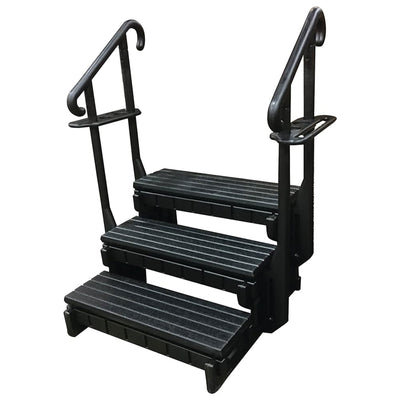 Confer Plastics 36” Signature Spa Step w/Treads & Curved Handrails, Black (Used) - VMInnovations