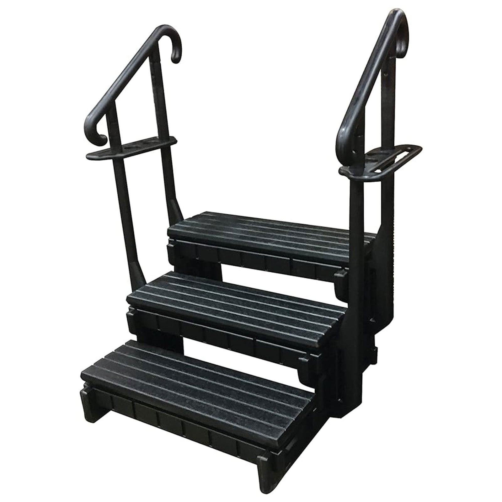 Confer Plastics 36” 3 Spa Step with Treads and Curved Handrails, Black(Open Box) - VMInnovations