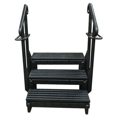 Confer Plastics 36” Signature Spa Step w/Treads & Curved Handrails, Black (Used) - VMInnovations
