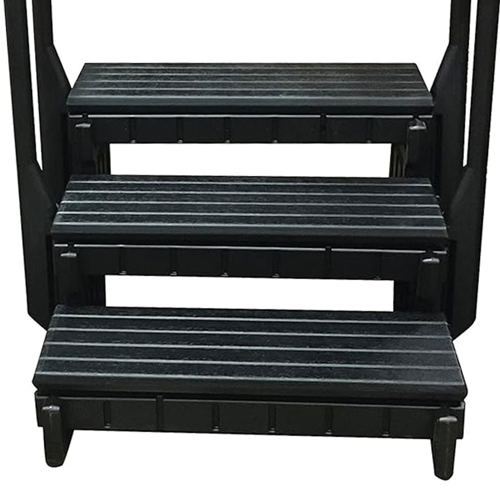 Confer Plastics 36” Signature Spa Step w/Treads & Curved Handrails, Black (Used) - VMInnovations