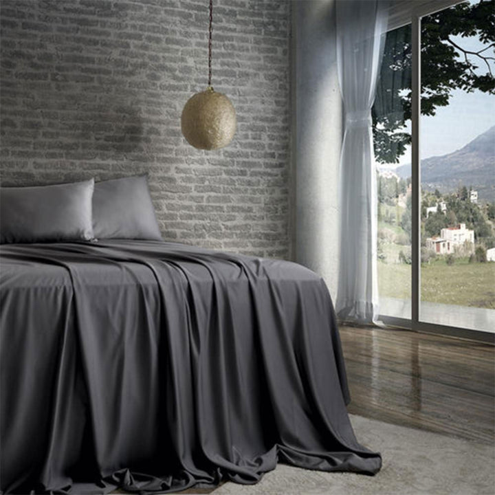 Sleepgram Viscose from Bamboo Cal King Bed Sheet Set w/2 Pillowcases, Grey Stone