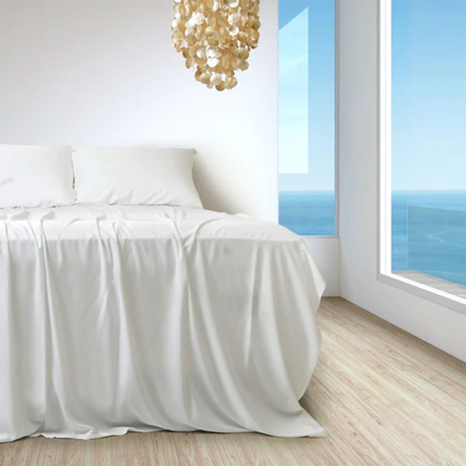 Sleepgram Viscose from Bamboo Cal King Bed Sheet Set with 2 Pillowcases, White - VMInnovations