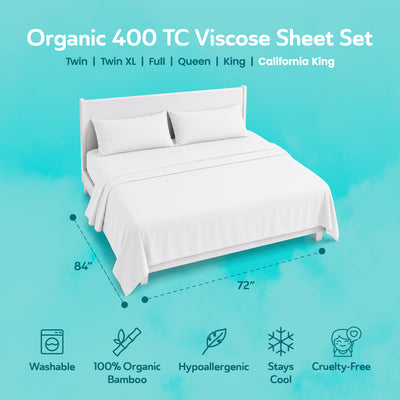 Sleepgram Viscose from Bamboo Cal King Bed Sheet Set with 2 Pillowcases, White