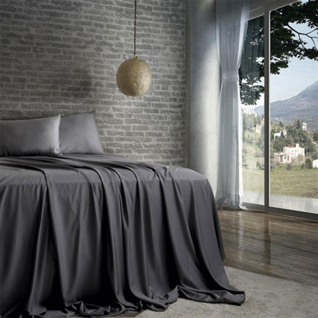 Sleepgram Viscose from Bamboo Full Bed Sheet Set with 2 Pillowcases, Grey Stone