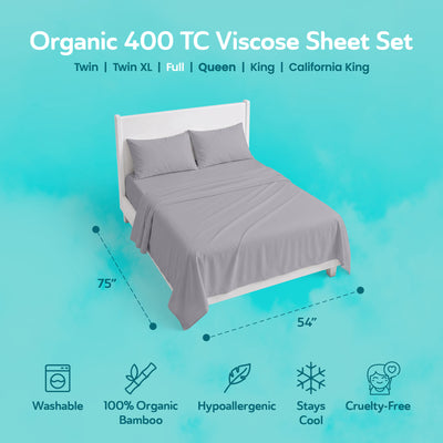 Sleepgram Viscose from Bamboo Full Bed Sheet Set with 2 Pillowcases, Grey Stone