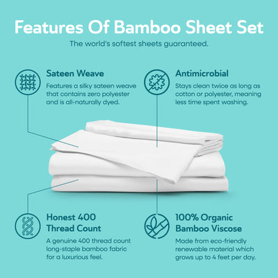 Sleepgram Viscose from Bamboo Full Bed Sheet Set with 2 Pillowcases, White