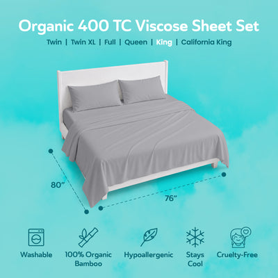Sleepgram Viscose from Bamboo King Bed Sheet Set with 2 Pillowcases, Grey Stone