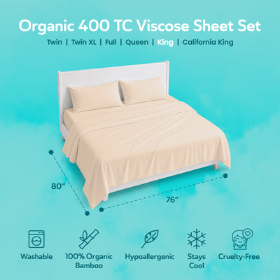 Sleepgram Viscose from Bamboo King Bed Sheet Set with 2 Pillowcases, Sand (Used)