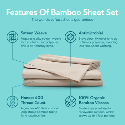 Sleepgram Viscose from Bamboo King Bed Sheet Set with 2 Pillowcases, Sand (Used)